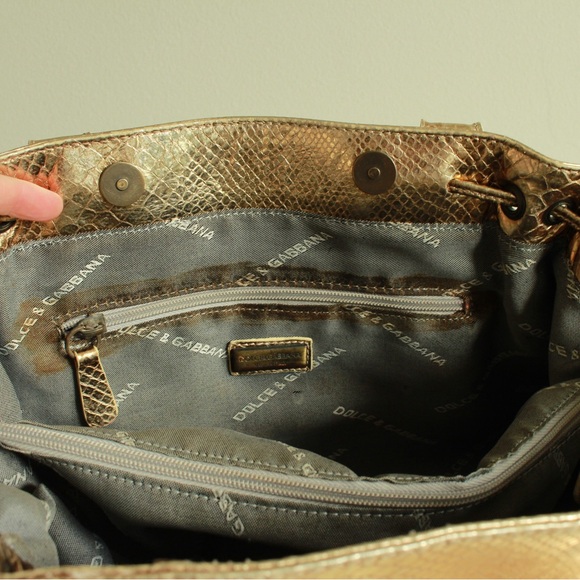 DOLCE & GABBANA Metallic Snakeskin Leather Shoulder Bag - Picture 9 of 14